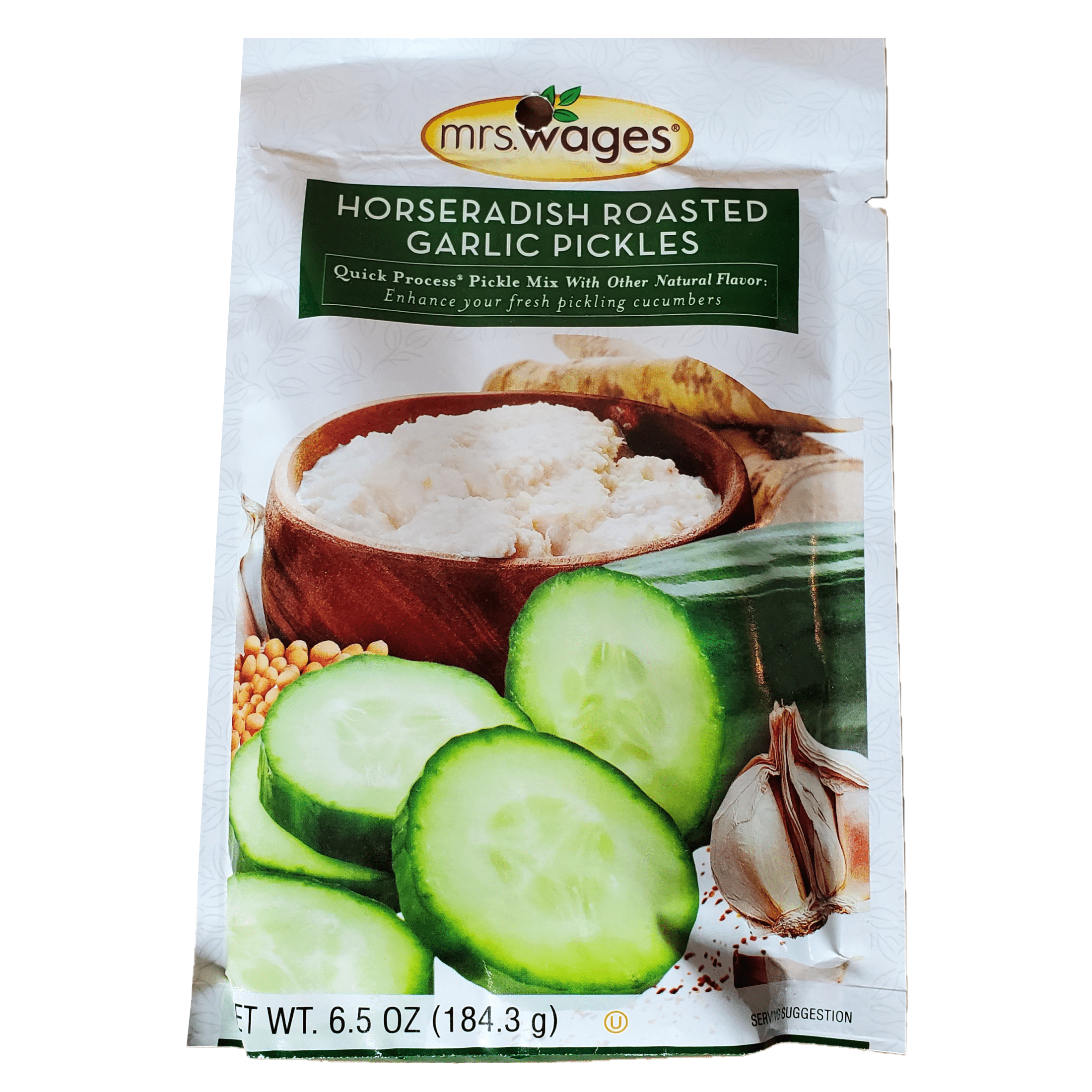 (2 pack) Mrs. Wages Horseradish Roasted Garlic Pickles Quick Process Mix | Simple-to-Use | Flavorful Spice | Easy Way to Make Pickles | 6.5 oz Packet