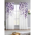 thumbnail image 2 of Purple Leaves Sheer Curtains 63 Inch Length 2 Panels Set for Living Room/Bedroom, Summer Botanical Kitchen Curtains with Grommet Semi-Sheer Curtains Drapes Voile Window Treatments 42"x63"x2, 2 of 7