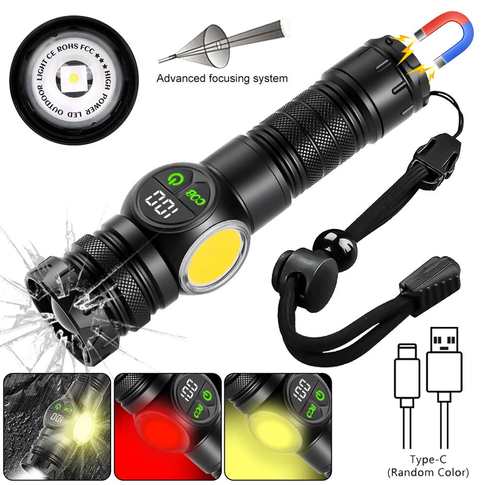 20W Usb Rechargeable Led Flashlight Super Bright Torch Lamp