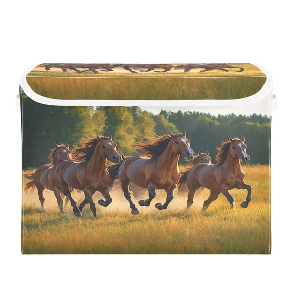 Storage Box With Lid 16.5x12.6x11.8In Foldable Stacked Household Storage Box The Running Horse