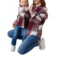 thumbnail image 1 of Family Matching Women Girls Flannel Plaid Jacket Shacket Long Button Down Shirt Coat, 1 of 5