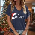 thumbnail image 2 of Women Christmas Outfit Women's Fashion V-Neck Christmas Print Loose Fit Casual T-Shirt Top for Everyday Wear Blue S, 2 of 5