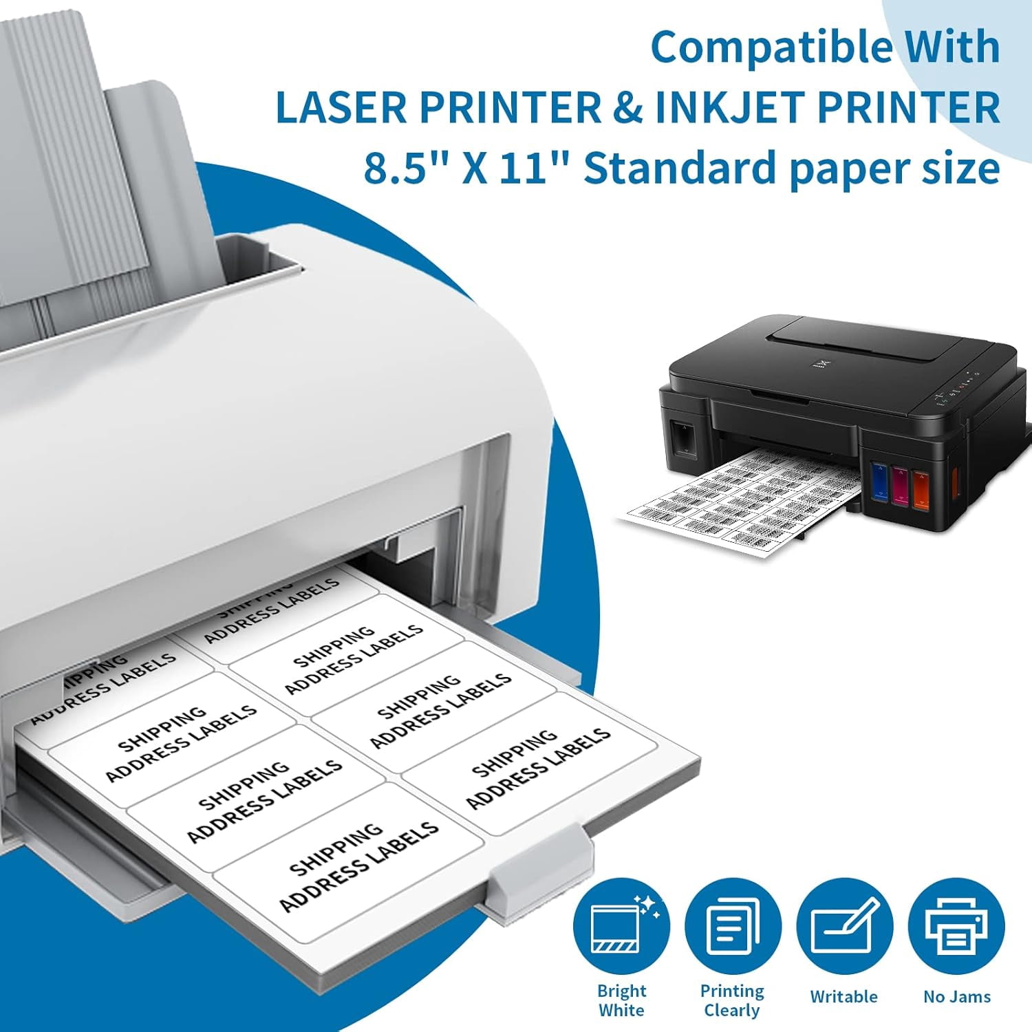 2” x 4” (1000 Labels) Shipping Mailing Labels, Printable White Sticker Label for Laser Inkjet Printer, Permanent Adhesive Mailing Address Labels for Packages Envelopes (100 Sheets)