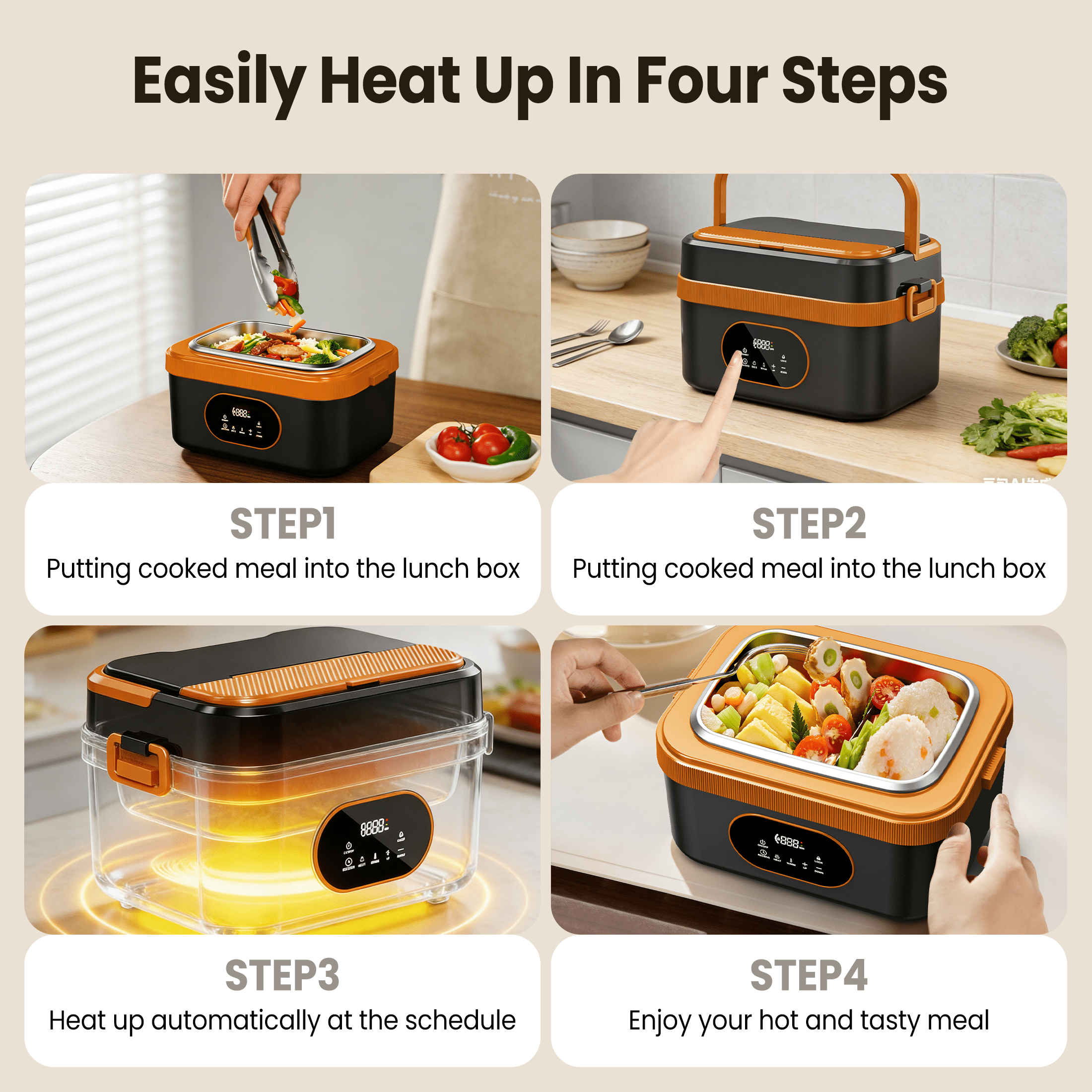 Govvep Cordless Electric Lunch Box for Adults, Rechargeable Auto Heated Lunch Box with 1.5L Removable container&Insulated Bag for Office, Picnic, Car & Outdoor Use