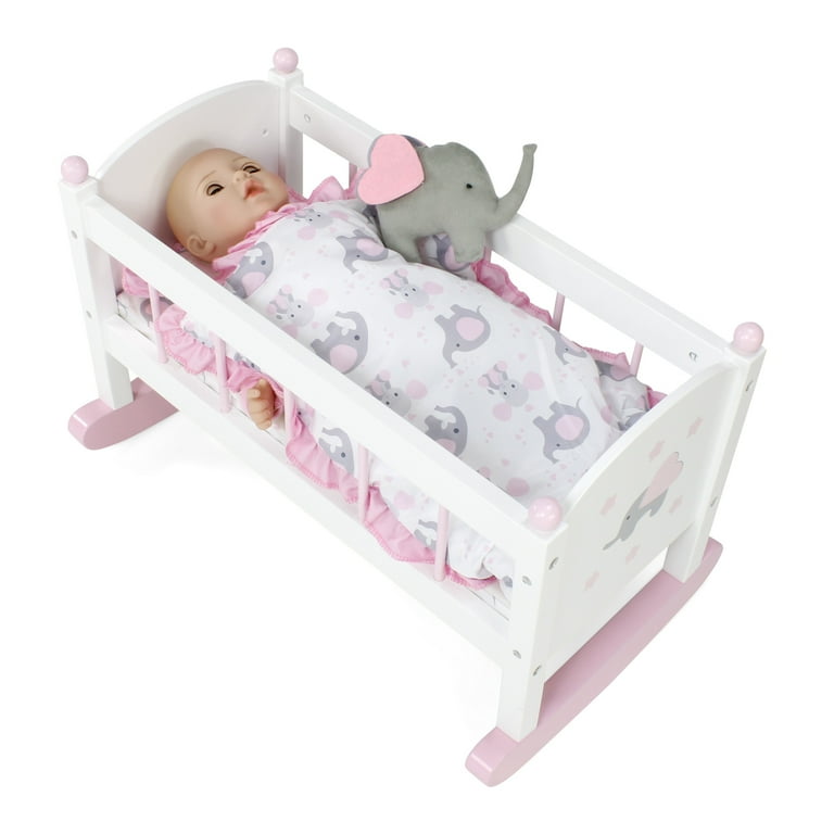 Emily Rose NEW Toy Wooden Baby Doll Rocking Cradle Bed Crib