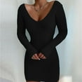 thumbnail image 3 of Women Turtleneck Long Sleeve Knit Pullover Sweater Bodycon Mini Dress Fall Sweaters Black,L, 3 of 4