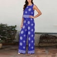 thumbnail image 4 of Costeam Womens Allover Floral Print Two Piece Outfit Cropped Sleeveless Top And Drawstring Waist Wide Leg Pants Hidden Side Pockets Lightweight Woven Fabric Loose Fit Casual Co Ord Matching Set, 4 of 6