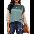 thumbnail image 2 of Moda para Mujer 2025, Camisetas Holgadas Informales de Punto con Cuello Redondo y Larga con Bloques de Color Verde L, 2 of 7