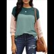 thumbnail image 2 of Moda para Mujer 2025, Camisetas Holgadas Informales de Punto con Cuello Redondo y Larga con Bloques de Color Verde L, 2 of 7