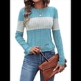 thumbnail image 2 of Suéteres de Punto A Rayas de Larga con Cuello Redondo, Ajustados y A para Mujer. Azul L, 2 of 8