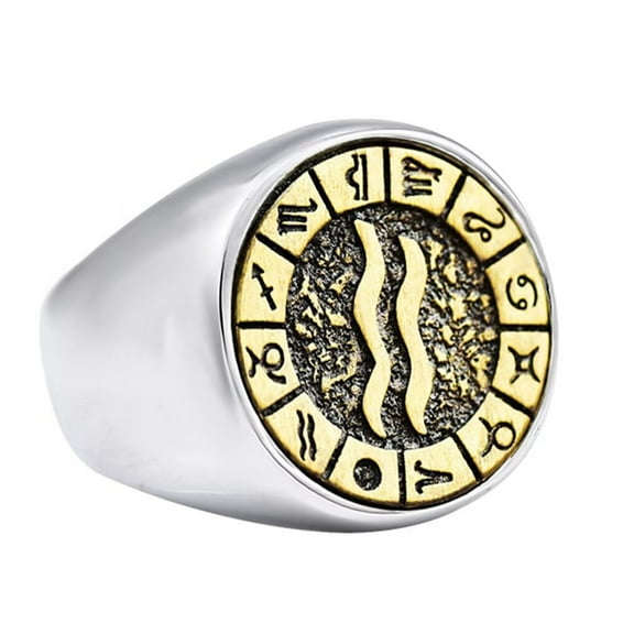 PAURO Men's Stainless Steel 12 Constellations Ring Zodiac Sign Astrology Statement Jewelry Aquarius Size 11
