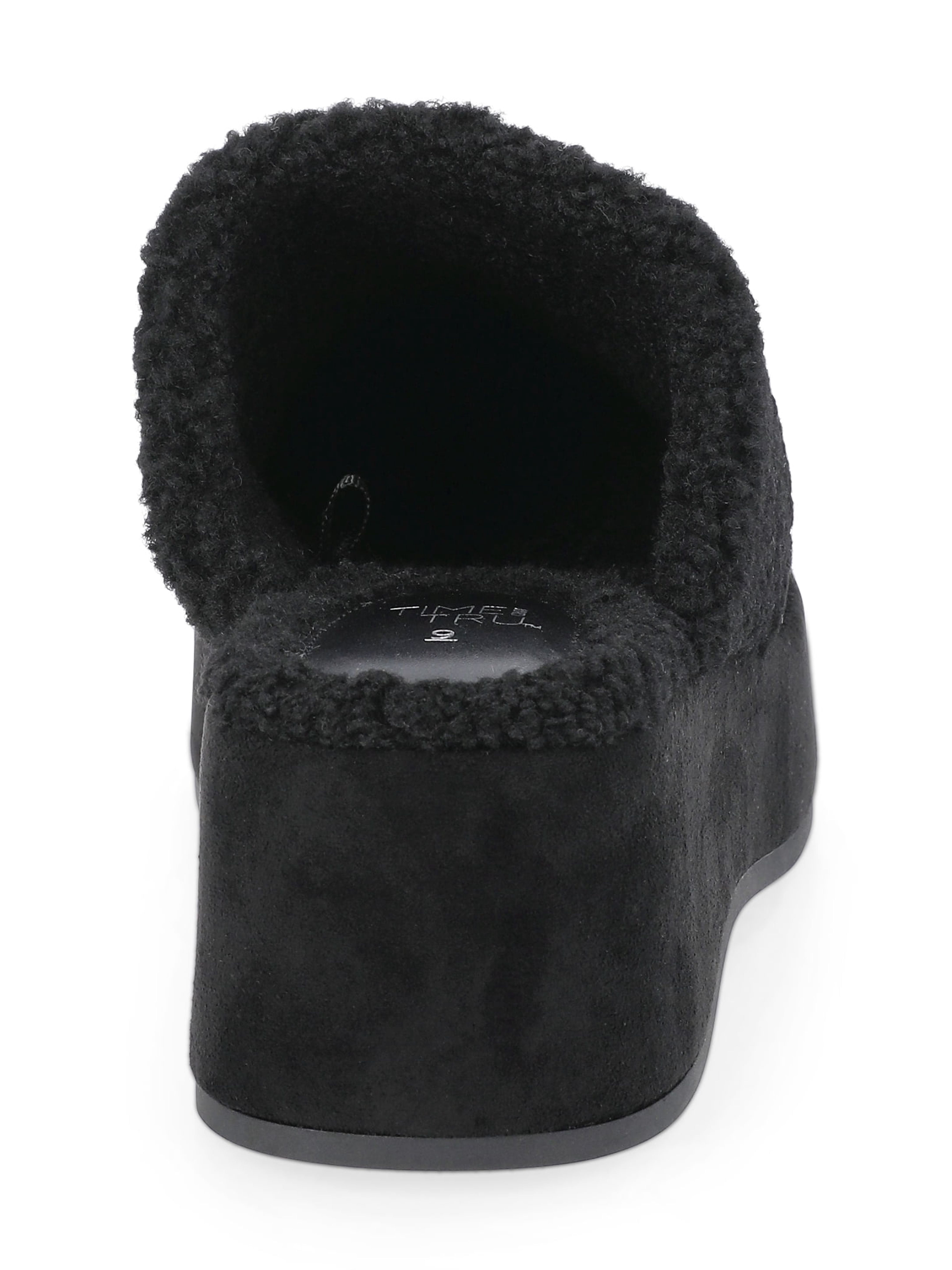 Time and Tru Women's Faux Shearling Wedge Clogs