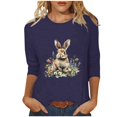 thumbnail image 2 of Xuyuer Ladies' Easter Print Round Neck Three Quarter Sleeve 3/4 Sleeve T-shirt Loose Tops Casual Loose Fit Crewneck T Shirts Tunic Tops, 2 of 5