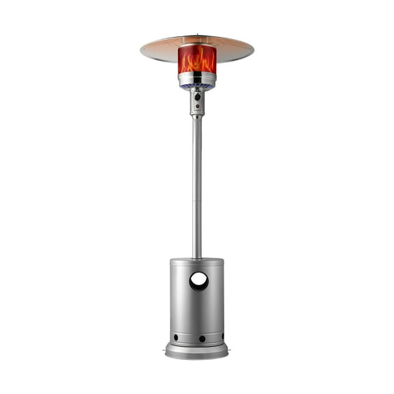 VEVOR Patio Heater for Outdoor Use, 50000BTU Propane Heater Tall Hammered With Round Table Design, Metal Burner and Wheels, Fixed Outdoor Patio Flame Heater for Patio, Party, Backyard, Garden, Silver