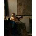 thumbnail image 2 of Vermeer, Johannes 12x14 Gold Ornate Wood Framed with Double Matting Museum Art Print Titled - Young Woman with a Lute, 2 of 4