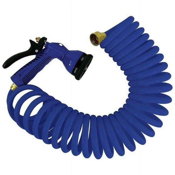 25 in. Blue Coiled Hose with Adjustable Nozzle