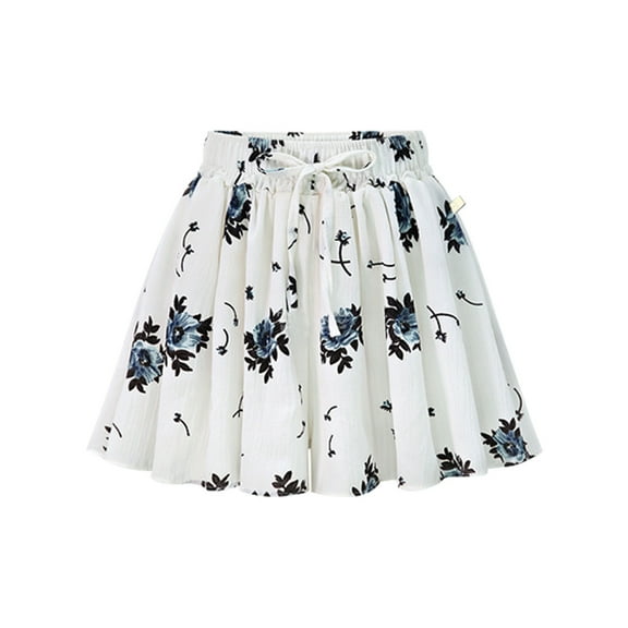 OAVQHLG3B Fashion Womens Plus Size Skirt Polka Dots Floral Printed Loose Pleated Lace-up Ladies Summer Casual Shorts Skirt