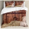 thumbnail image 3 of Barn Wood Wagon Wheel Duvet Cover Set Twin Size, Rural Old Horse Stable Barn Interior Hay and Wood Planks Image Print, Decorative 2 Piece Bedding Set with 1 Pillow Sham, Brown Dust, by Ambesonne, 3 of 3