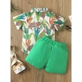 thumbnail image 4 of SAYOO Toddler Kids Boys 2 Pieces Outfit Animals Leaves Print Short Sleeve Shirts + Solid Color Shorts Summer Set, 4 of 8