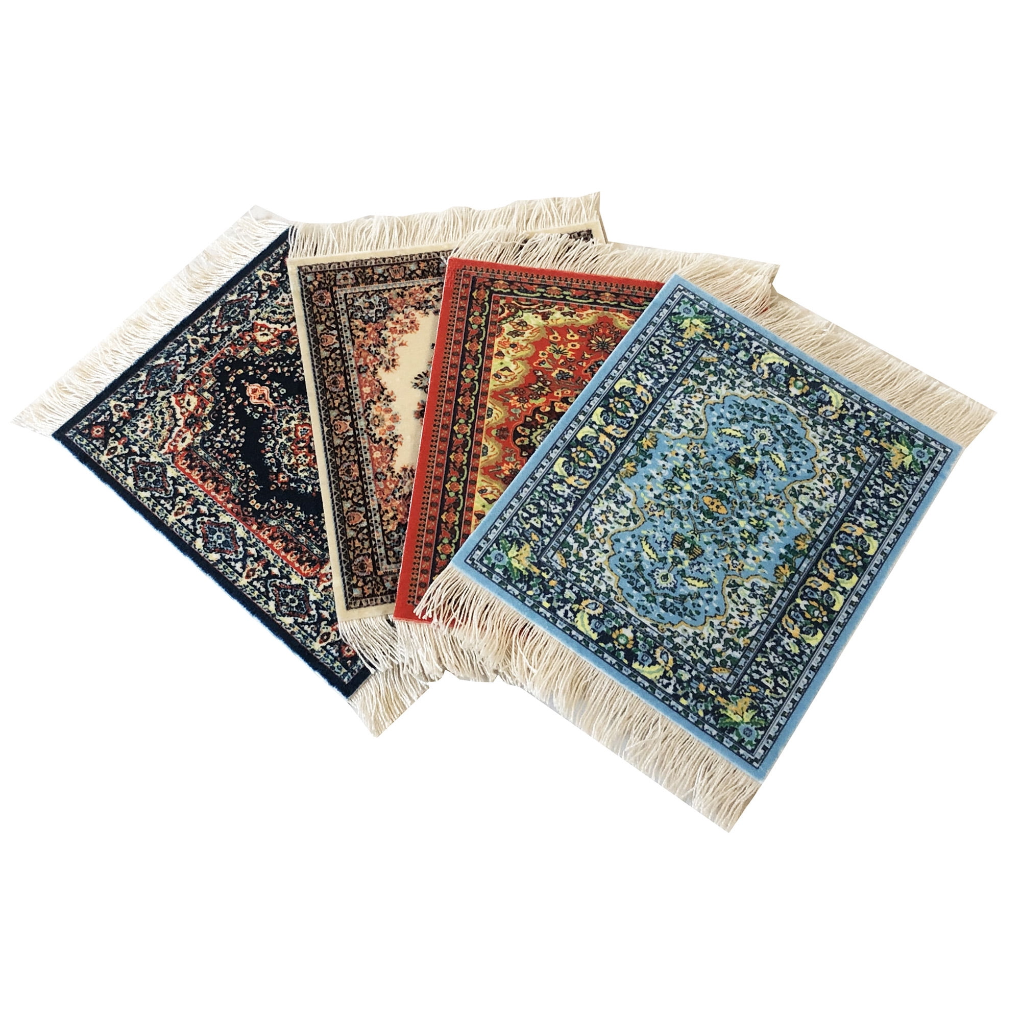 Assorted Designs Perfect Cloth Fabric Cork Back Coaster is the Perfect housewarming present! Set of 4 Oriental Carpet Coasters Rug Table Coasters – Oriental Design Fabric Carpet Drink Mats 