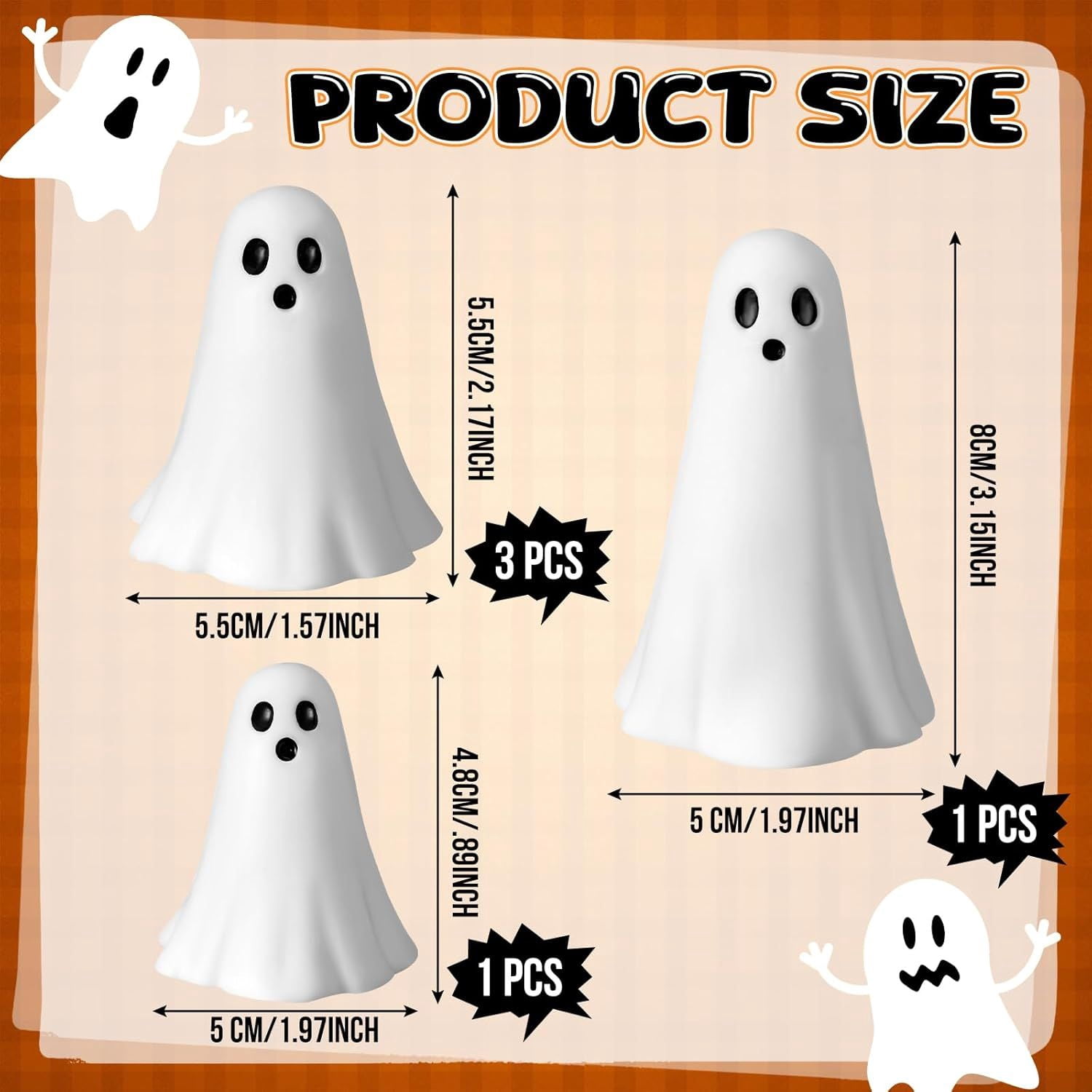 5 Pcs Halloween Ghost Figurine Resin Ghost Sculpture Statue Cute Halloween Decorations Spooky Tiered Tray Decor for Indoor Home Table Centerpieces Party Kitchen Tabletop Shelf(Fresh,White)