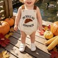 thumbnail image 4 of Quealent Baby Boy Girl Thanksgiving Outfit Onesie Bubble Romper Strap Waffle Overalls Bodysuit (Khaki, 12-18 Months), 4 of 5