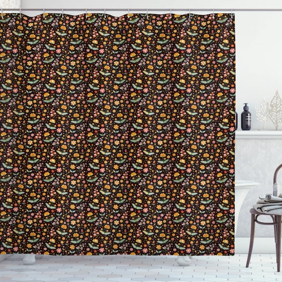 Ambesonne Floral Shower Curtain, Earth Tone Wild Flowers Art, 69"Wx84"L, Burgundy Multicolor
