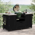 thumbnail image 2 of K&K 66.5" Outdoor Kitchen Island Grill Cart, Solid Wood, Stainless Steel Top, for Big Green Egg & Kamado Joe, Black, 2 of 27