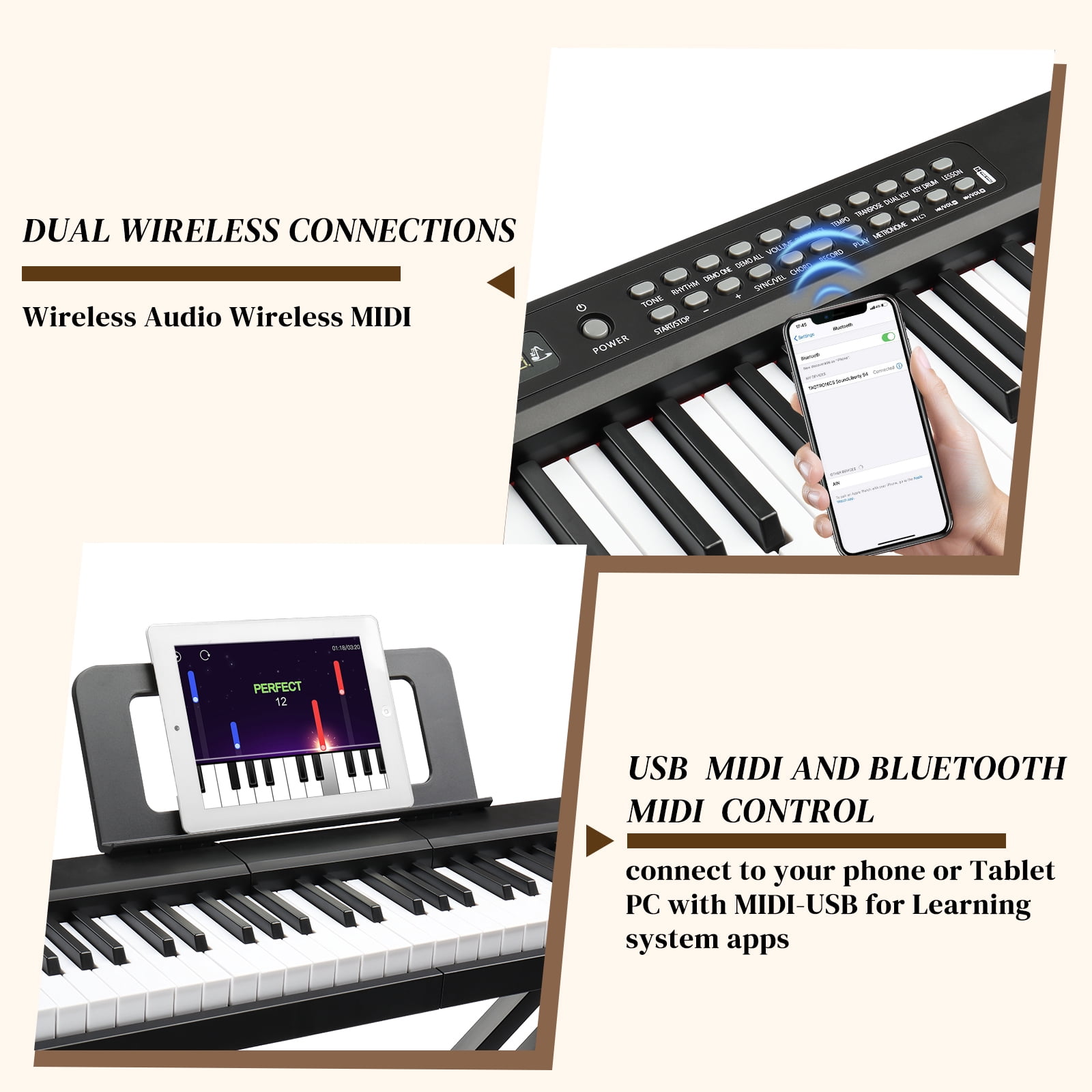 Ktaxon Digital Piano 88-Key Semi-Weighted Action, Electronic Keyboard Set with X Stand, Bench, 3-Pedal Unit for Beginners, Black