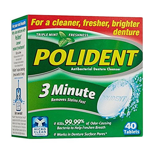 Polident 3 Minute Denture Cleanser Tablets, 40 Ct (2 pack)
