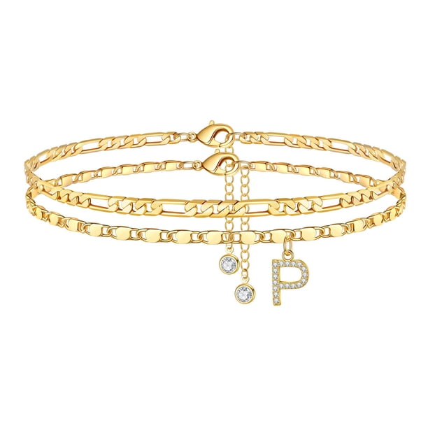 Pulsera Ursteel con Inicial, Ajustable, Chapada en Oro de 14K, 27 cm