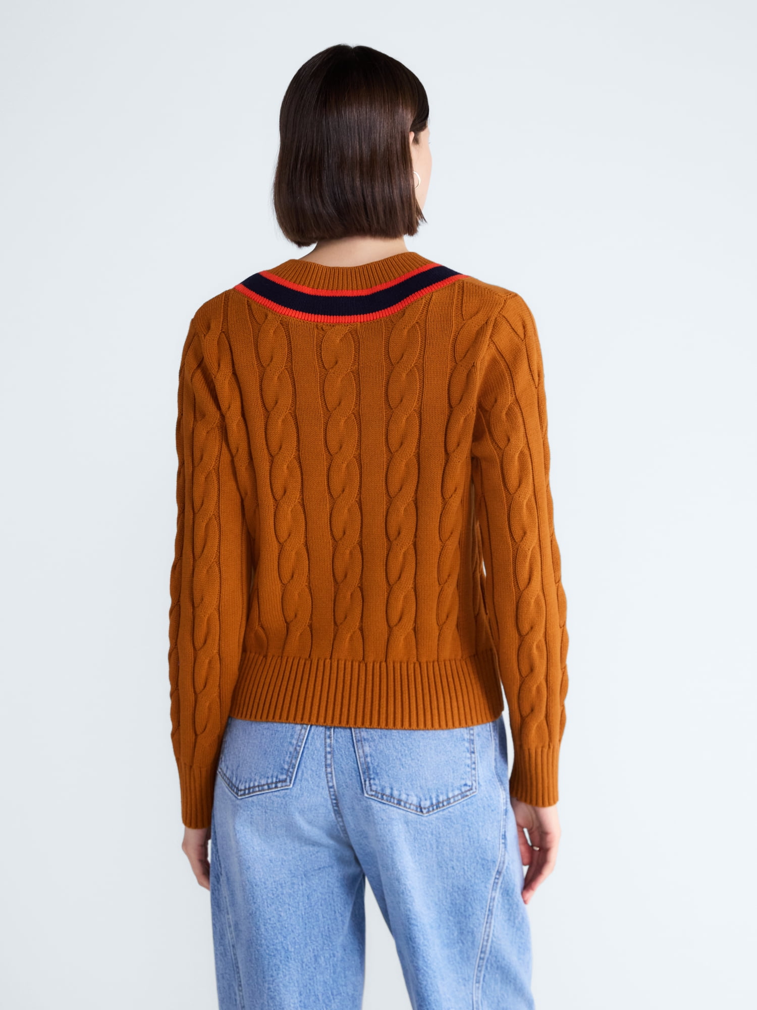 Free Assembly Women's and Women's Plus Cotton Cable Knit Sweater, Midweight, Sizes XS-4X