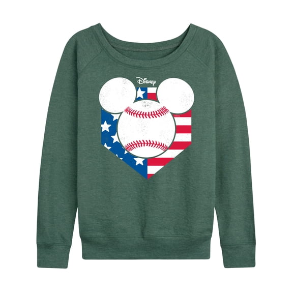Disney - Americana - Mickey Baseball Flag Diamond - Women's Lightweight French Terry Long Sleeve Shirt