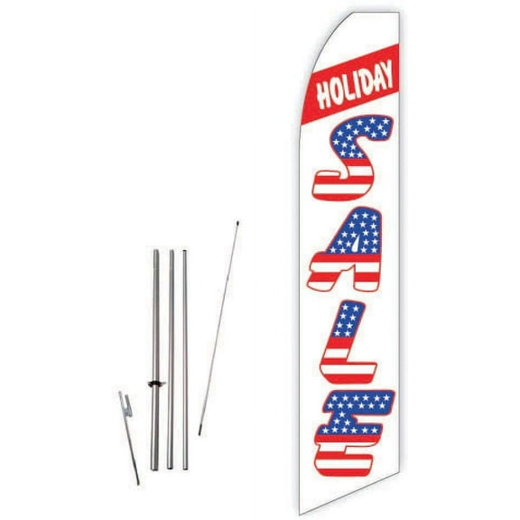 Holiday Sale White/Patriotic Super Novo Feather Flag - Complete with 15ft Pole Set and Ground Spike