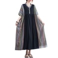 thumbnail image 1 of Vestido suelto de mujer con bolsillos, volantes, cuello en V, manga corta, vestido vintage de vacaci Tomshoo Vestido, 1 of 2
