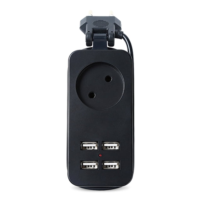 Power Strip 1200W Extensión eléctrica Socket Office Hotel 4 puertos Teléfono móvil USB Cargador de viaje Adaptador de carga de viaje Suministros de casa 1 zócalo, negro Inevent HA010016-02B