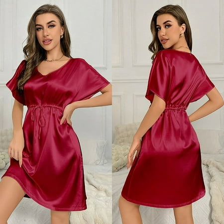 Linfrsh Women s Sleepwear Sexy Lingerie Nightgown Lace Chemise Satin Spaghetti Strap Silk Nightie Bridal for Women  2XL
