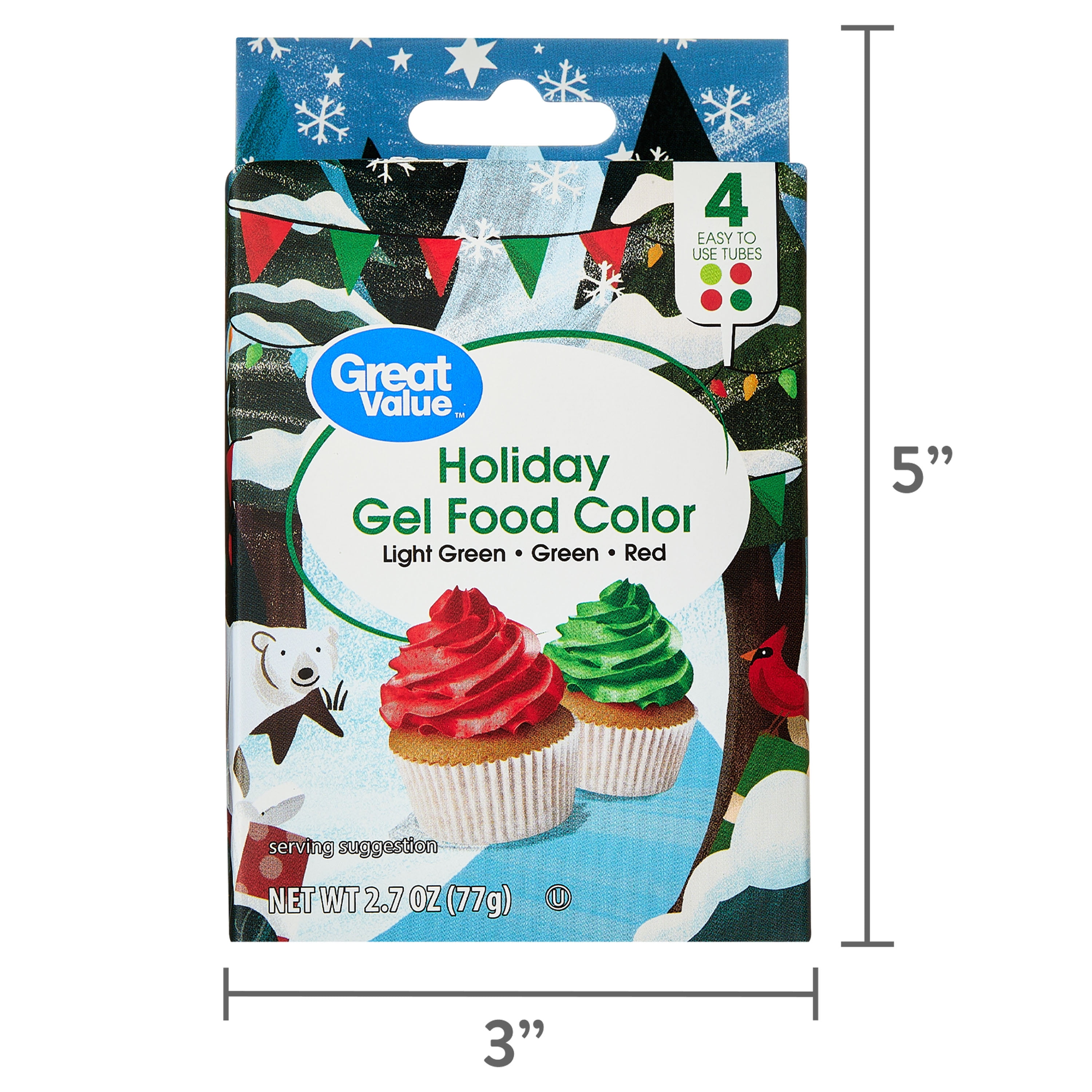 Great Value Holiday Gel Food Color, 2.7 oz, 4 Count
