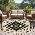 thumbnail image 5 of 7Ft Round Rug, Boho Red Teal Brown Non-Skid Rubber Backing Large Area Rugs - Living Room Bedroom Home Office, Southwestern Country Geometric Indoor Floor Mat Carpets Washable Rug, 5 of 9