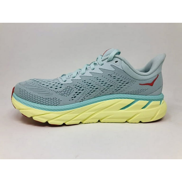 HOKA One One Clifton 7 Running Shoe Women&s, Morning Mist/Hot Coral, 10.5
