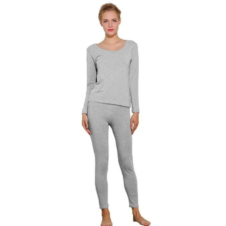 

Innens Womens 2PCS Thermal Underwear Set Winter Warm Fleece Lined Top Bottom Long Johns (Gray XL)