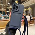 thumbnail image 1 of Crossbody Lanyard Solid Color Card Bag Case For iphone 15 14 13 12 Mini 11 Pro Max Plus XS X XR Shockproof Silicone Back Cover Navy Blue For iphone 11 Pro, 1 of 6