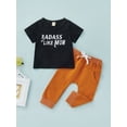 thumbnail image 2 of Franhais Toddler Boy's Two Pieces Clothes Outfit, Round Neck Short Sleeve Letter Printed T-Shirt + Drawstring Pants, 2 of 8