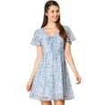 thumbnail image 1 of Vestido De Gasa Con Cuello En V Y Manga Con Volantes Florales Para Mujer Azul L, 1 of 6
