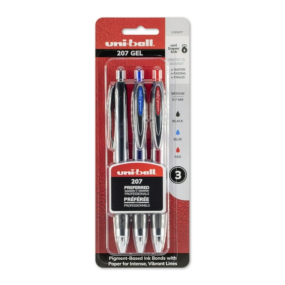 uni-ball Signo 207 Retractable Gel Pen Set, .7mm,  3-Colors
