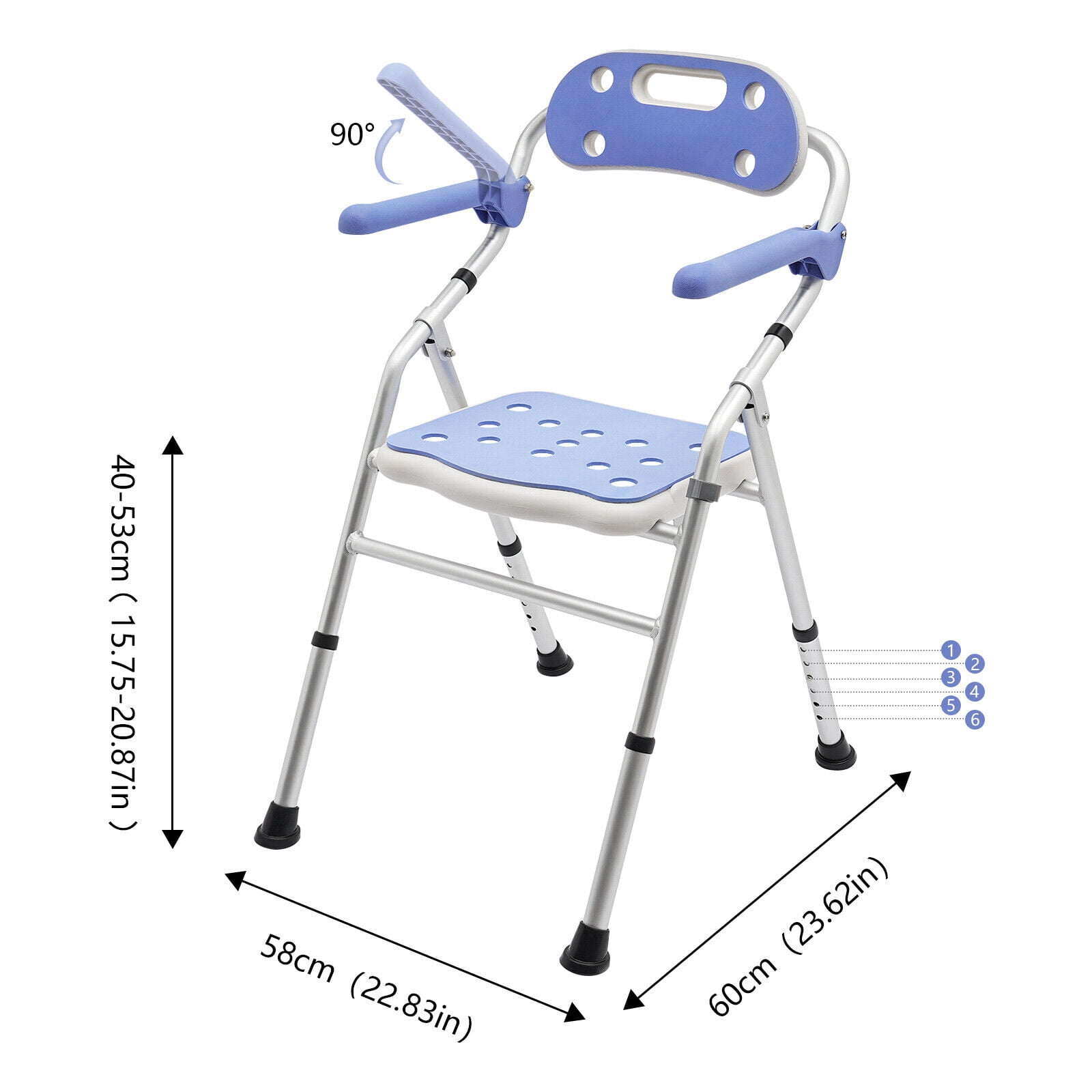 330lbs Folding Shower Chair Aluminum Alloy Adjustable Bath Seat with Back & Arms