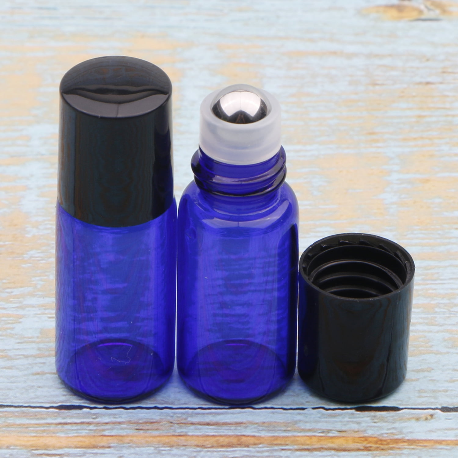 Colorful Glass Roll on Bottles with Stainless Steel Roller Balls and Black Screwcap 35PCS 3ml Blue
