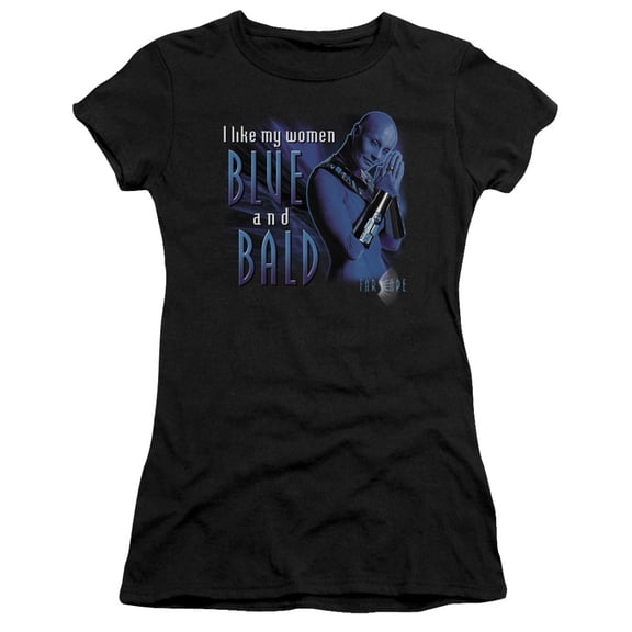Farscape Blue and Bald S/S Junior Women's T-Shirt Sheer Black
