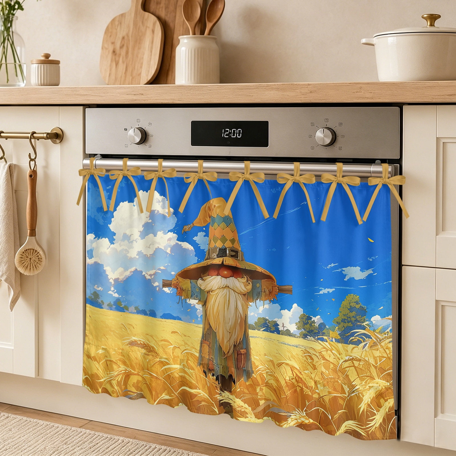 Funny Fall Oven Skirt Curtain Gnome Tie Top Tier Curtains Stove Dishwasher Skirt Small Window Drapes for Kitchen Bathroom Cafe 30 x21.5