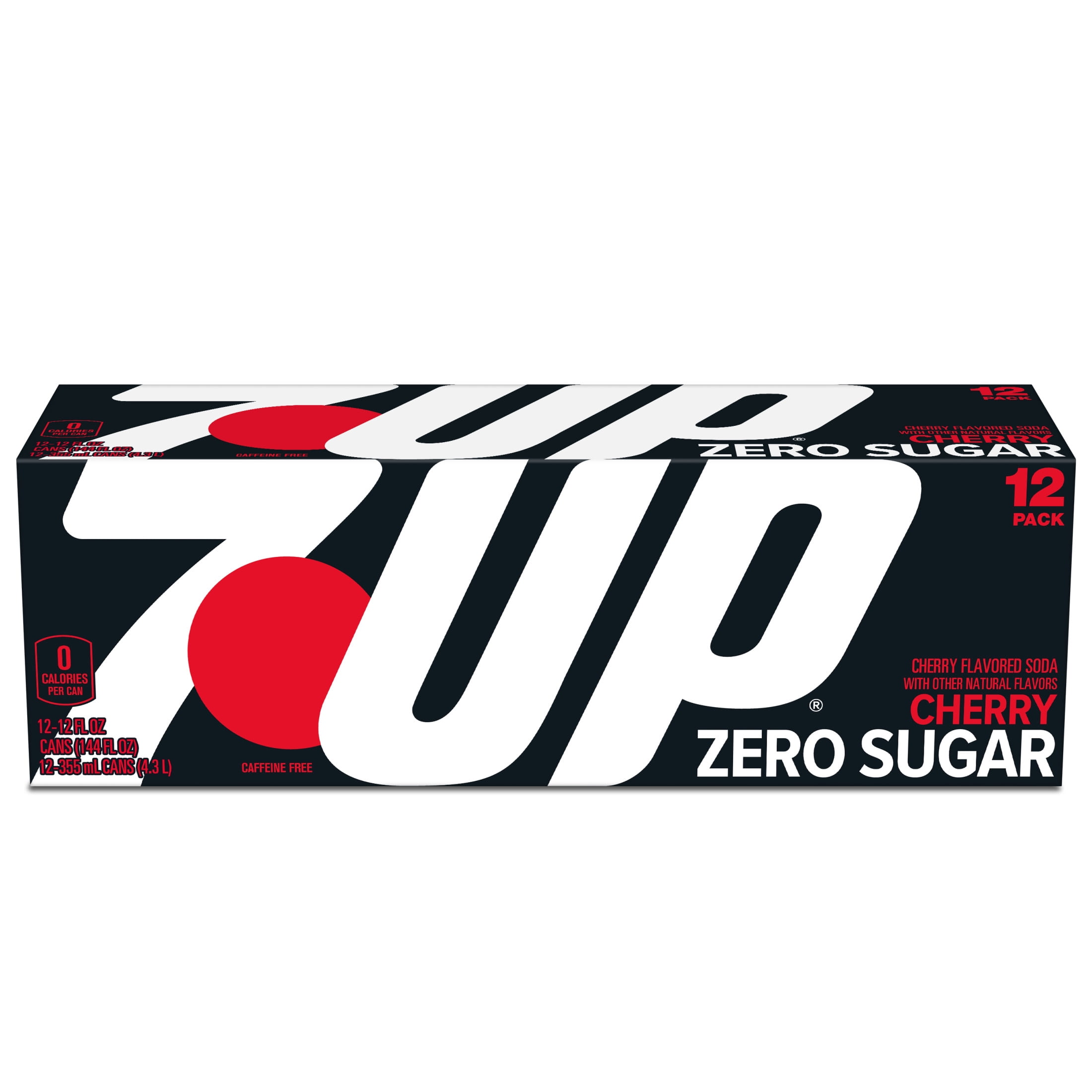7UP Cherry Soda, Caffeine Free & Zero Sugar, 12 fl oz, 12 Pack